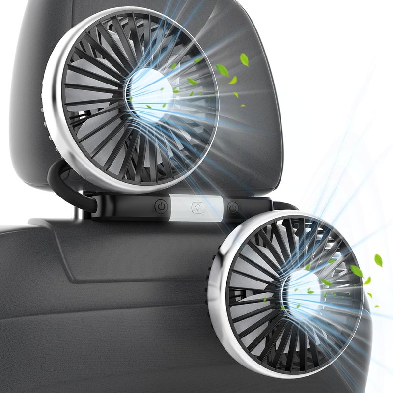 Hayousui USB Car Fan for Backseat: Dual Rearseat Fans for Kids Separated Controlled Heads Rotatable Cooling 3 Speeds DC 5V/2A Auto Cooler for Honda Civic Ford Toyota Wranger Sahara Grand Cherokee - Image 1
